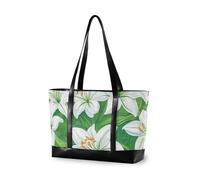 KLL Happy Easter Sac de travail portable pour femme avec fermeture éclair et feuilles blanches et feuilles vertes Grand sac à main pour salle de sport avec bolsa à couches pour ordinateur portable