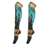 KLL Happy Halloween Black Castle Paire de chaussettes hautes légères pour femme Motif château noir