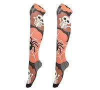 KLL Happy Halloween Ghost Skull Flowers Chaussettes hautes pour femme Mignon Chaussettes longues pour danseuses longues jambières pour occasions spéciales medias de malla para mujer Halloween 1 paire