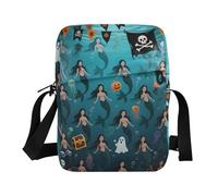 KLL Happy Halloween Mermaid Pumpkin Messenger Bag for Women Vegan Leather over the shoulder bags for men Shopping Woman Handbag Shoulder Strap