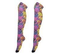 KLL Happy Rainbow Cheetah Cubs Chaussettes hautes pour femme Style rétro Chaussettes extra longues pour mariée, jambières années 80 pour cosplay Calcetines de moda para mujer 1 paire