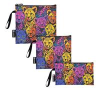 KLL Happy Rainbow Cheetah Cubs Lot de 3 sacs à sandwich réutilisables portables pour pique-nique, travail, voyage, bureau