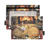 KLL Hearthside Feline Siesta : Cozy Cats by The Fire Sacs à crayons pour classeur à 3 anneaux avec boîte de rangement étanche pour étudiant
