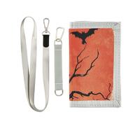 KLL Horreur Halloween Toile d'araignée corbeaux Branches d'arbre Chat noir Portefeuille à trois volets pour homme Cadeau minimaliste décontracté Portefeuille à trois volets pour homme avec lanière