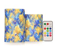 KLL Iris Peinture à l'huile bleue et jaune décorative à piles Bougies électroniques sans feu avec télécommande pour chambre à coucher à piles