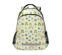 KLL Joli sac à dos vert grenouille arc-en-ciel beige pour enfants filles élémentaire avec clip de poitrine sac à livres pour enfants mochilas para adolescentes chicas