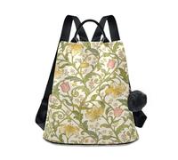 KLL Lily William Morris Sac à dos de voyage vintage doré léger et grand sac à dos pour femme pour voyage, travail, quotidien avec porte-clés à pompon