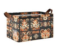 KLL Lot de 2 bacs de rangement cubiques en tissu à motif tête de lion orange bohémien avec poignées, organiseur de placard robuste pour organiser les vêtements, jeans, jouets, livres
