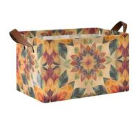 KLL Lot de 2 bacs de rangement en tissu coloré avec poignées, motif mandala, fleurs, cubes pliables pour organiser un placard, une étagère, une chambre d'enfant, des jouets