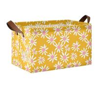 KLL Lot de 2 grands paniers de rangement avec poignées pour organiser les vêtements et les couvertures - Motif pétales de marguerite blanche - Jaune