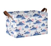KLL Lot de 2 grands paniers de rangement cubiques avec poignées pour placard, étagère, bibliothèque, motif voiliers, palmiers, bleu montagne