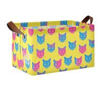 KLL Lot de 2 paniers de rangement décoratifs en tissu avec poignées en forme de chat jaune dégradé pour organiser vêtements, jeans, livres