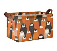 KLL Lot de 2 paniers de rangement décoratifs en tissu avec poignées en forme de pingouin - Orange et marron - Grand organisateur décoratif pour placard