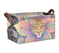 KLL Lot de 2 paniers de rangement pliables bohèmes, mandala, fleurs, léopard, robustes avec poignées, cubes pliables pour organiser les vêtements, jeans, jouets, livres