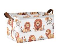 KLL Lot de 2 paniers de rangement robustes avec poignées, motif lion mignon, blanc, organiseur de placard pliable pour étagères pour organiser les vêtements, jeans, jouets, livres