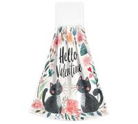 KLL Lot de 2 serviettes de bain en microfibre à séchage rapide Motif chats noirs avec boucle de suspension