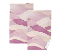 KLL Lot de 2 serviettes de spa en microfibre avec ruban de velours rose lavande et beige pour salle de bain, débarbouillettes décoratives de salle de bain, serviettes en coton pour le nettoyage
