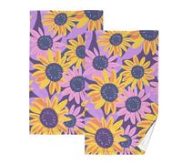 KLL Lot de 2 serviettes de yoga en microfibre motif tournesol lavande et jaune pour salle de bain, débarbouillettes surdimensionnées, serviette de bain, débarbouillettes en coton pour le visage