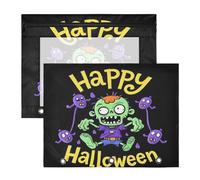 KLL Lot de 2 trousses à crayons avec fermeture éclair lisse - Perforatrice à 3 trous pour classeur à 3 anneaux - Pour enseignant - Happy Halloween - Motif zombie mignon