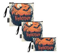 KLL Lot de 3 sacs à sandwich et collations réutilisables pour aliments et articles de voyage Motif chauve-souris d'Halloween de cauchemar Orange