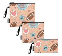 KLL Lot de 3 sacs à sandwich réutilisables et étanches pour ranger les aliments et les articles de voyage Motif Just Play Motif ballon de rugby Rose