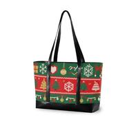KLL Mallette de Noël chic rouge vert pour femme avec fermeture éclair pour le travail avec le déjeuner bolsa pour ordinateur portable