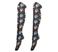 KLL Mignon coloré empreintes de pattes de chien fond noir style gribouillage chaussettes hautes pour femme mignon bas genou bas pour le bureau dames mardi gras jambières pour les fêtes médias para