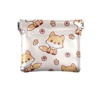 KLL Mini porte-monnaie en cuir imperméable pour femme - Pour mère, sœur, renard kawaii, renard kawaii - 11 cm (L) x 9,5 cm (l) x 1 cm (H) - Imprimé, Renard kawaii, 4.33"(L) x 3.74"(W) x 0.39"(H),