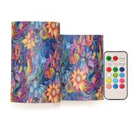 KLL Motif floral abstrait coloré peinture à l'huile décorative bougies votives scintillantes lumières électroniques romantiques avec LED pour Halloween funéraires pilier à piles