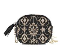 KLL Opulent_black_gold_pattern Sac à main à bandoulière pour femme Tendance avec fentes pour cartes de crédit Petit sac à main Walk the dog