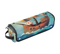 KLL Organiseur d'outils 2 en 1 avec tapis de fer, étui de transport double couche pour fer à friser, fer à lisser, sèche-cheveux plat, bateau pirate de dessin animé, mer