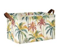 KLL Palm Trees - Lot de 2 paniers de rangement cubiques robustes avec poignées pour jouets, livres, serviettes et vêtements - Jaune, rouge et vert