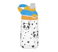 KLL Panda Simple Line Art Heart Valentine Sports Bouteille d'eau de 480 ml avec poignée de couvercle Légère 480 ml Tasse pour l'école et les sports de plein air