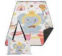 KLL Panier de pique-nique imperméable avec motif d'éléphants de cirque gris mignon de dessin animé pour randonnée, pique-nique, accessoires d'extérieur pour adultes, cadeau d'été, manta para pic nic