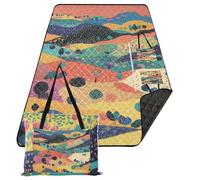 KLL Panier de pique-nique imperméable coloré montagne et arbre - Couverture de plage douce et résistante au sable - Couverture de concert pour adultes