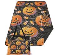 KLL Panier de pique-nique imperméable en forme de citrouille orange pour Halloween, grande couverture d'extérieur pour sol, cadeau d'été, manta de pique-nique para playa