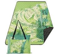 KLL Panier de pique-nique imperméable style expressionniste abstrait ours polaire partition de musique vert résistant à l'eau plage pique-nique accessoires plein air pour couples sol cadeau manta de