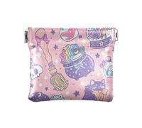 KLL Petit porte-monnaie fantaisie en cuir synthétique avec fermoir pour femme, sorcière rose pourpre d'Halloween, sorcière rose violette, 11 cm (L) x 9,5 cm (l) x 1 cm (H), imprimé, Sorcière