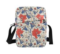 KLL Petit sac à bandoulière en cuir végétalien avec fleurs d'iris rouges et feuilles bleues pour homme style bohème décontracté pour femme