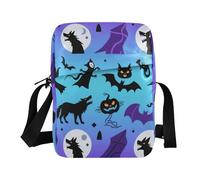 KLL Petit sac à bandoulière en cuir végétalien pour Halloween, loup-garou noir, chauve-souris, citrouille, sac à bandoulière décontracté pour homme