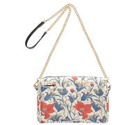 KLL Petit sac à bandoulière imperméable en cuir végétalien avec fleurs d'iris rouges et feuilles bleues pour femme