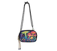 KLL Petit sac à bandoulière noir en forme de champignons colorés fluo pour homme pratique avec emplacements pour cartes de crédit en nylon Petit sac à bandoulière pour téléphone Prenez un repas
