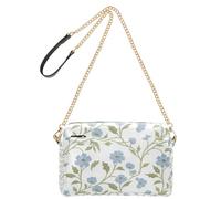 KLL Petit sac à bandoulière rétro bleu clair motif floral William Morris pour femme en cuir végétalien avec fermeture éclair