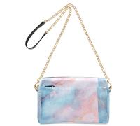 KLL Petit sac à bandoulière tendance en cuir végétalien à texture marbrée bleu pâle et clair pour femme avec fermeture éclair