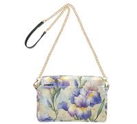 KLL Petit sac à bandoulière tendance en cuir végétalien avec fleurs d'iris bleu pour femme, sac à main à bandoulière imperméable pour femme