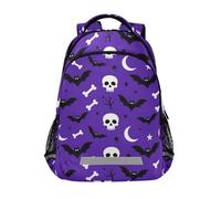 KLL Petit sac à dos d'Halloween avec sangle de poitrine et tête de mort, étoile de nuit, violet pour enfants, pour garçons et filles de 1ère année