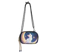 KLL Petit sac à main à bandoulière The White Cat on The Moon pour femme avec sangle réglable
