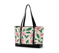 KLL Petite sacoche pour femme avec fermeture éclair et feuilles vertes, motif petites fleurs roses, feuilles vertes, grande capacité, sac à main de 35,6 cm, pour le travail infirmier, le déjeuner