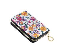 KLL Porte-cartes en cuir fragmenté avec fermeture éclair et blocage RFID, motif fleurs colorées