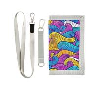 KLL Portefeuille à trois volets avec lignes de vagues colorées dessinées à la main pour homme tendance et décontracté avec lanière